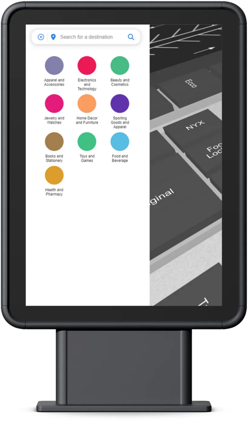 indoor wayfinding on kiosk with categories